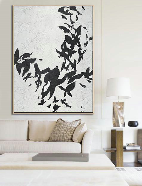 Large Abstract Painting On Canvas,Black And White Minimalist Painting On Canvas - Modern Canvas Art
